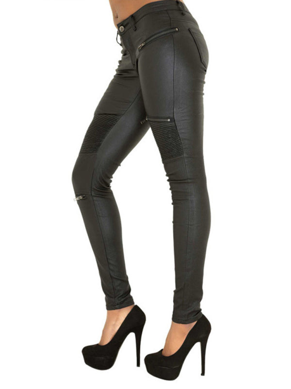 PU Leather with Multi-zip Trousers - Arabella's Couture 