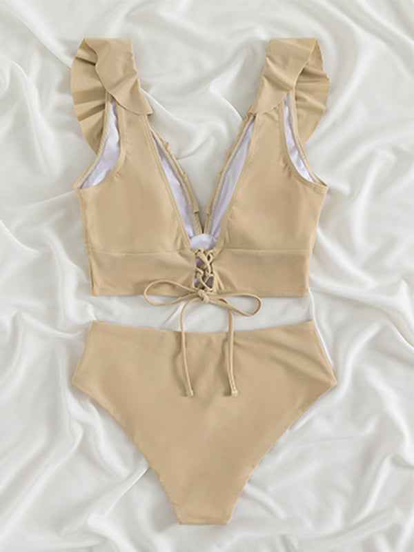 Ruffle V-neck High-waist Bikini