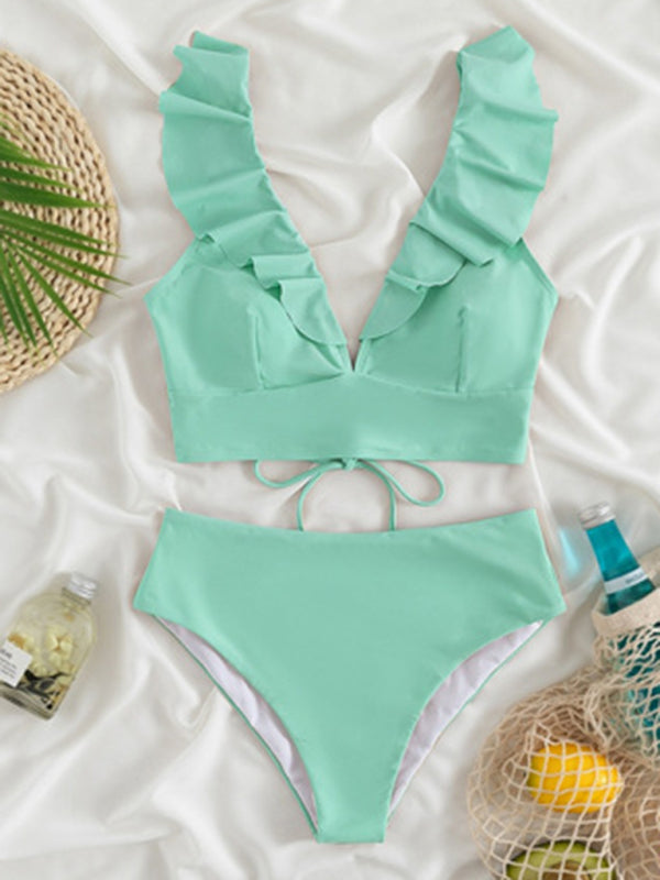 Ruffle V-neck High-waist Bikini