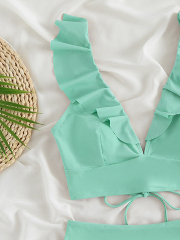 Ruffle V-neck High-waist Bikini