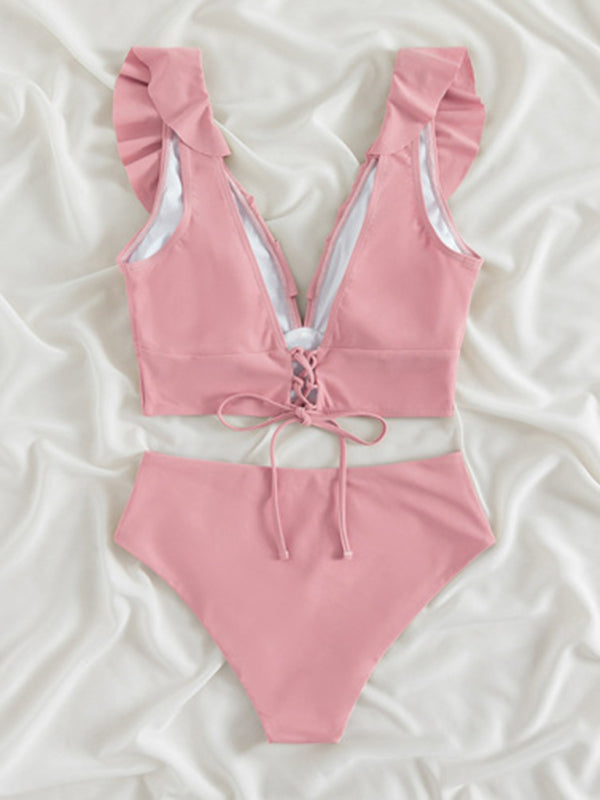 Ruffle V-neck High-waist Bikini