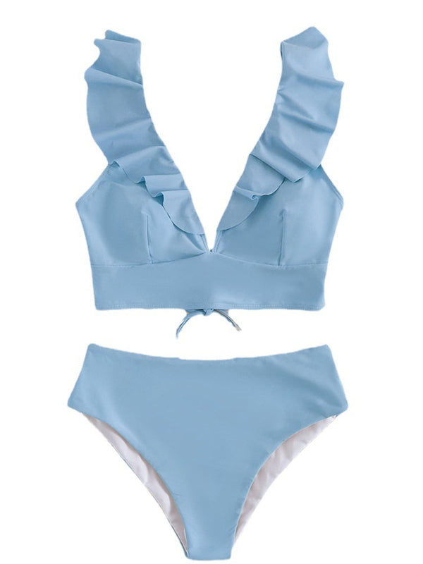 Ruffle V-neck High-waist Bikini