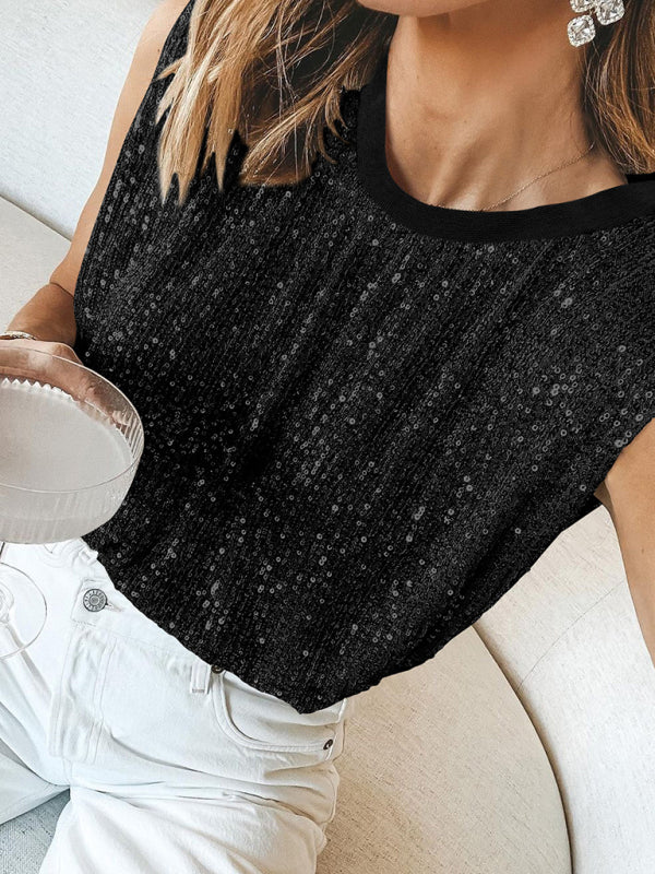 Beaded Sequin Shoulder Pad Tank Top