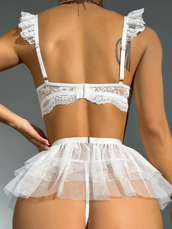 Lace Hollow Backless Three-piece Lingerie Set