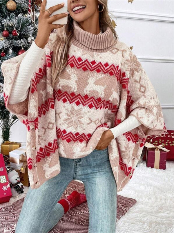 Christmas Elk Turtleneck Bat Sleeve Sweater