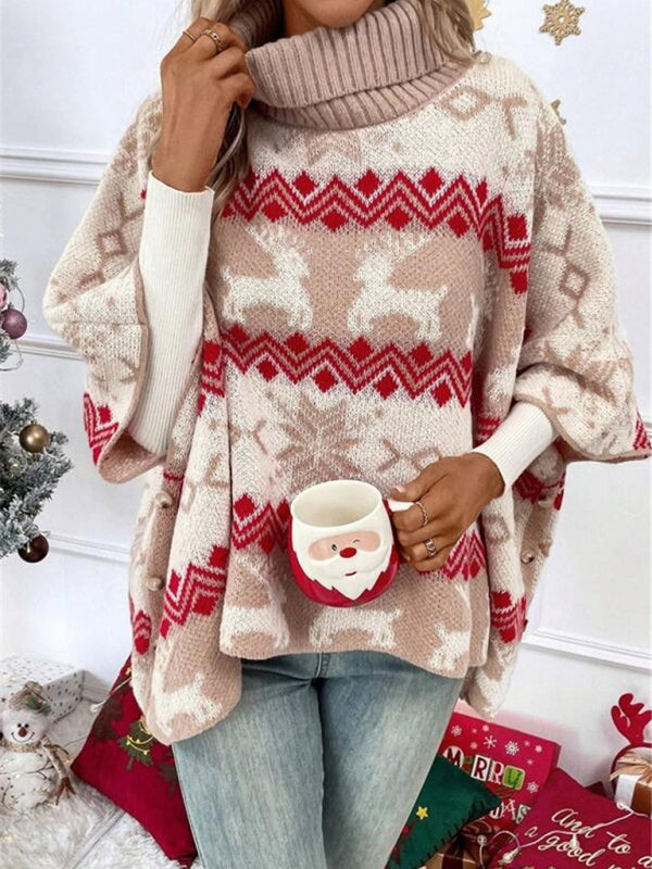 Christmas Elk Turtleneck Bat Sleeve Sweater