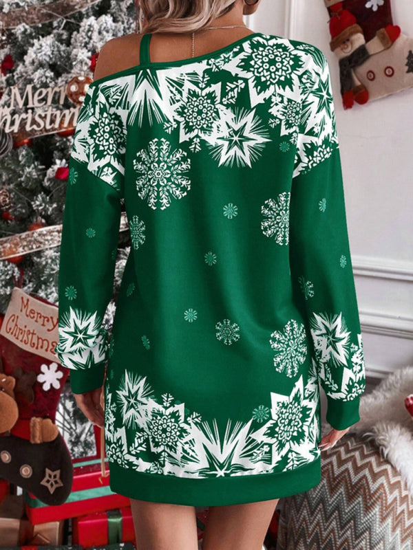 Christmas Print Off-the-shoulder Sweater Dress