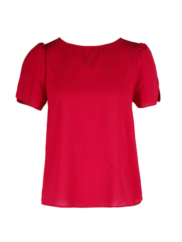 Round Neck Short Sleeve Blouse