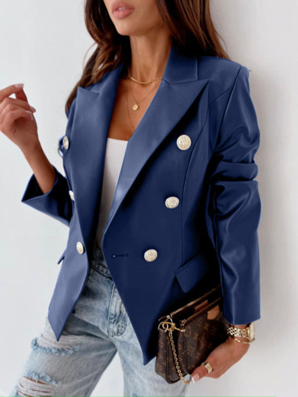 PU Leather Double-breasted Jacket