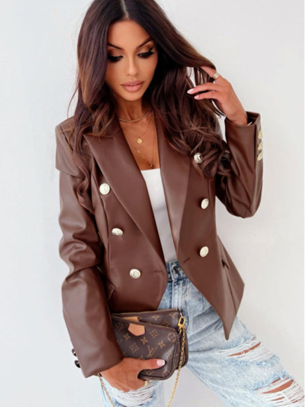 PU Leather Double-breasted Jacket