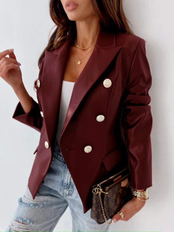 PU Leather Double-breasted Jacket