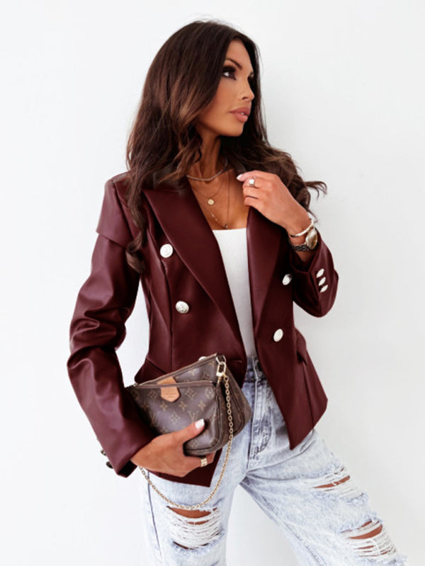 PU Leather Double-breasted Jacket