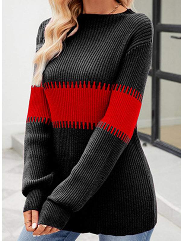 Contrast Color Spliced Turtleneck Sweater - Arabella's Couture 