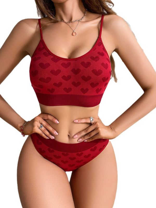 Hearts Breathable Thin Strap Adjustable Seamless Underwear Set