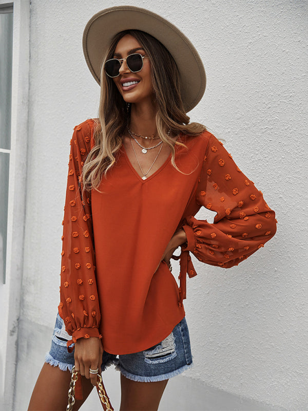 V-neck Puff Sleeve Shirt - Arabella's Couture 