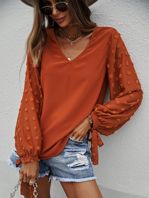 V-neck Puff Sleeve Shirt - Arabella's Couture 