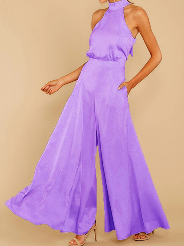 Halter Neck Wide-leg Trousers Jumpsuit - Arabella's Couture 