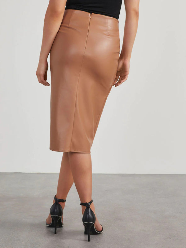 Mid-length PU Leather Skirt - Arabella's Couture 