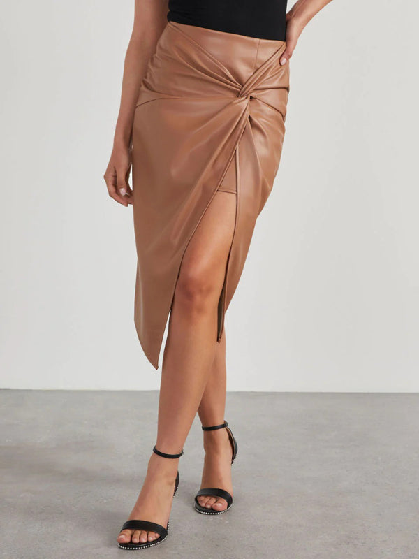 Mid-length PU Leather Skirt - Arabella's Couture 