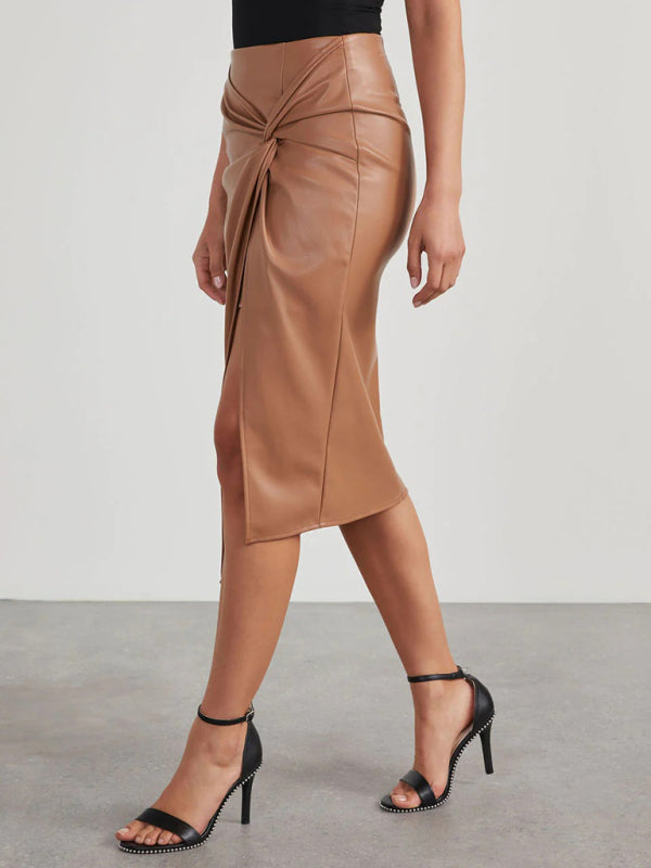 Mid-length PU Leather Skirt - Arabella's Couture 