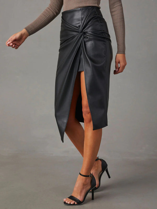 Mid-length PU Leather Skirt - Arabella's Couture 