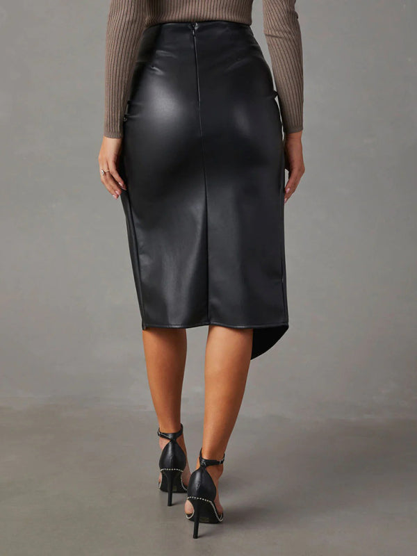 Mid-length PU Leather Skirt - Arabella's Couture 