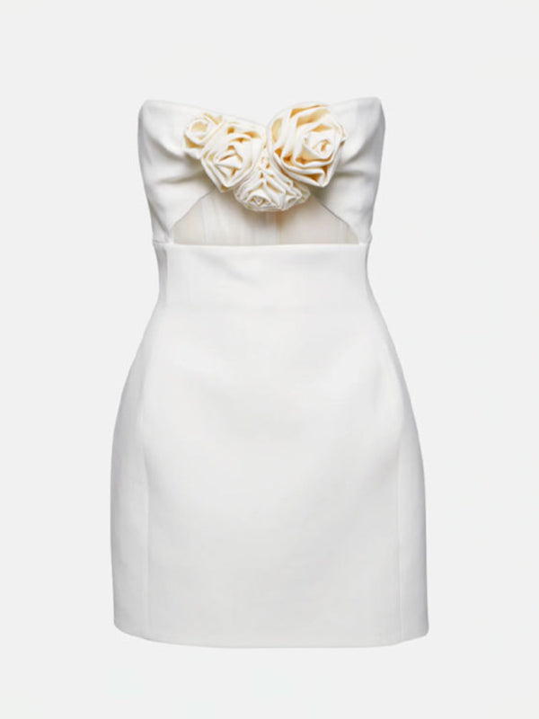 3D Flower Decorated Tube Top Mini Dress - Arabella's Couture 