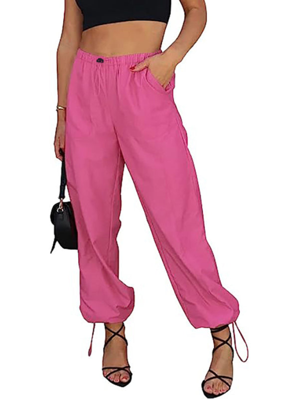 Casual Pocket Elastic Waist Trousers