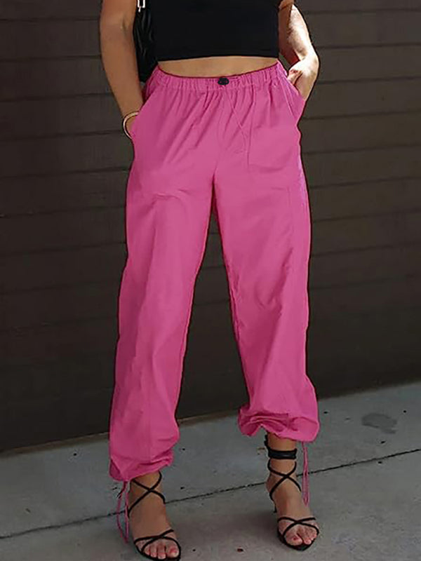 Casual Pocket Elastic Waist Trousers