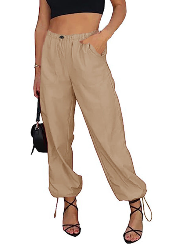 Casual Pocket Elastic Waist Trousers