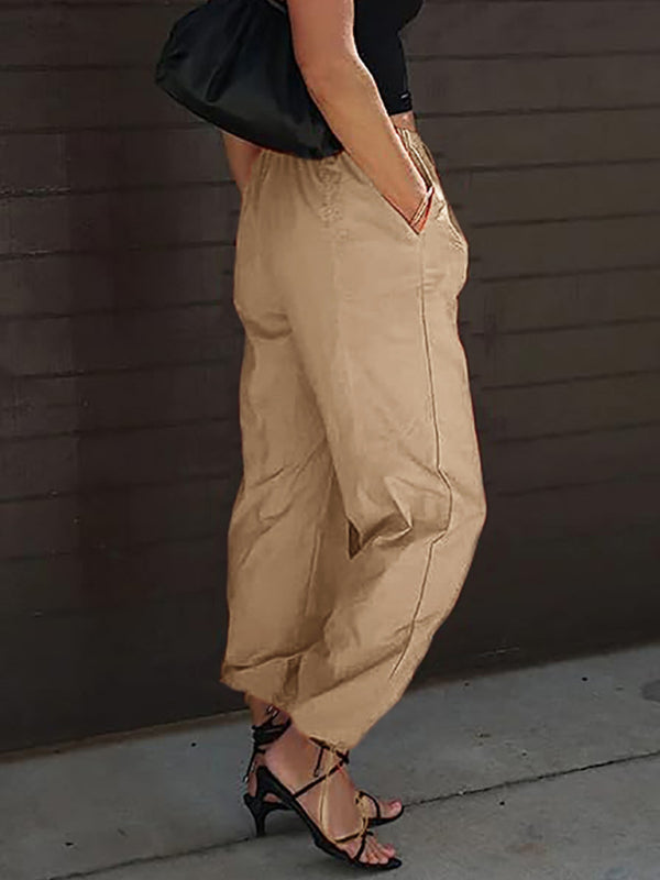 Casual Pocket Elastic Waist Trousers