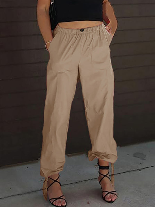 Casual Pocket Elastic Waist Trousers