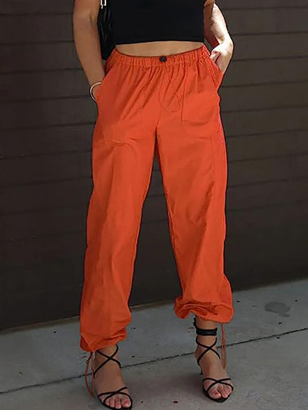 Casual Pocket Elastic Waist Trousers