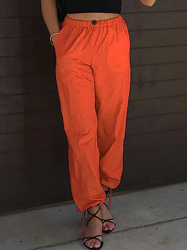 Casual Pocket Elastic Waist Trousers