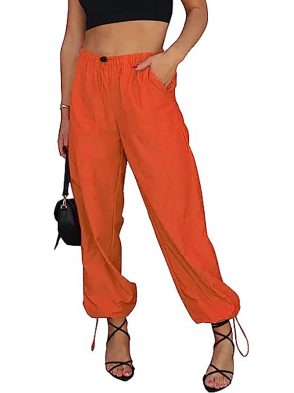Casual Pocket Elastic Waist Trousers
