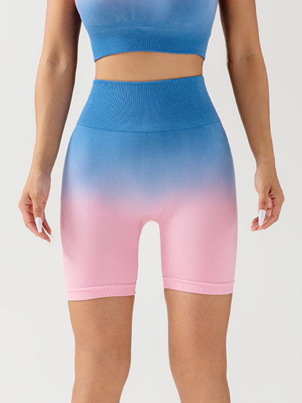 Gradient Color Seamless Breathable Yoga Shorts + Top set