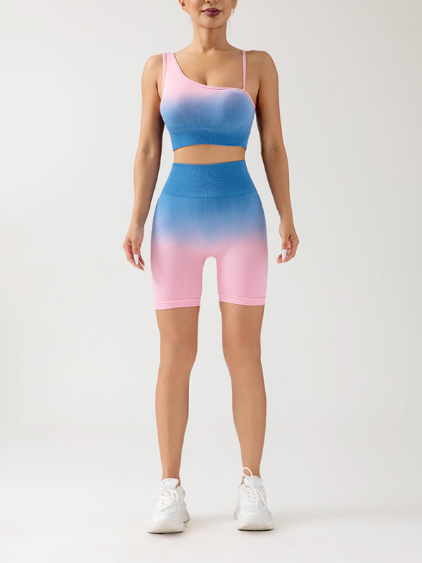 Gradient Color Seamless Breathable Yoga Shorts + Top set