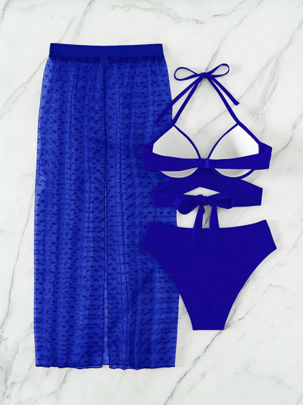 Mesh Skirt Three-piece Bikini Set