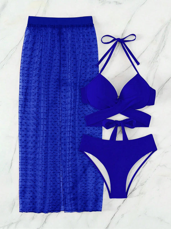 Mesh Skirt Three-piece Bikini Set