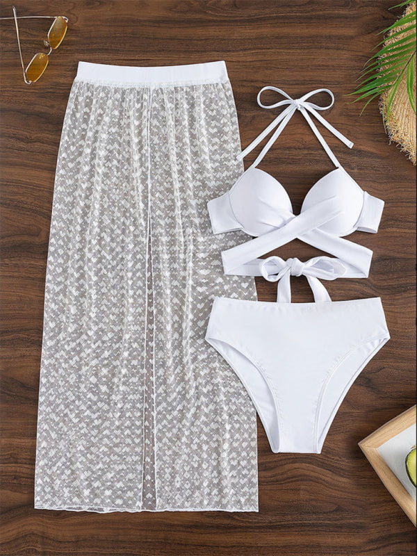 Mesh Skirt Three-piece Bikini Set