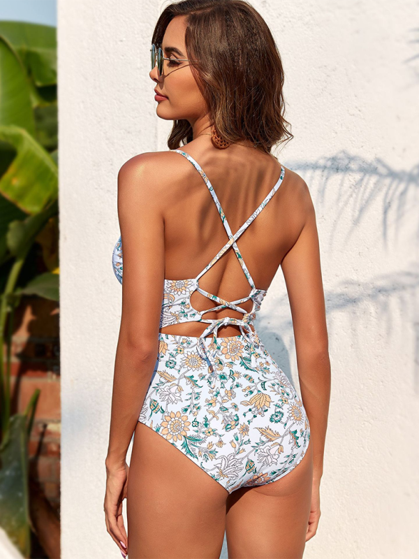 Print One-piece Swimsuit (shawl not included)