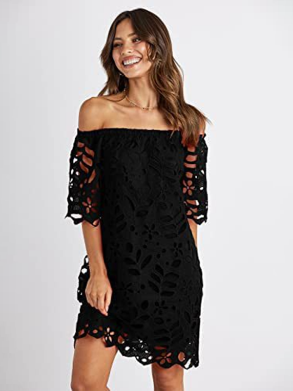 Off-Shoulder Hollow Kleid 