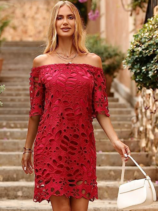 Off-Shoulder Hollow Kleid 