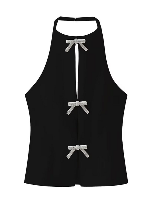 Bow Decorated Halter Neck Vest Top