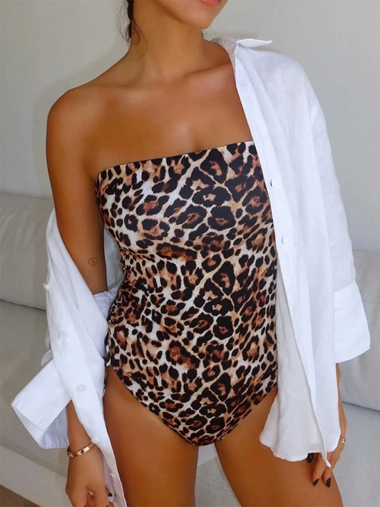 Animal Print Bandeau Swimsuit