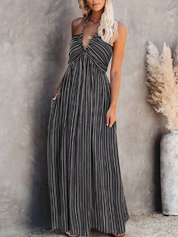 Print Suspender Straps Backless Maxi dress