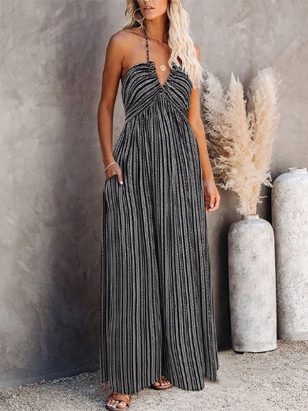 Print Suspender Straps Backless Maxi dress