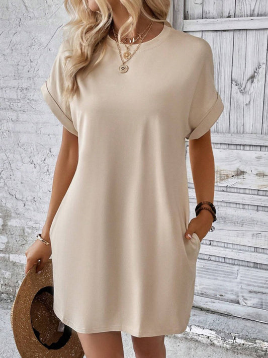 Loose Short Sleeve Pocket Dress