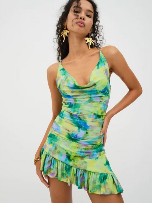 Vestido estampado con volantes 