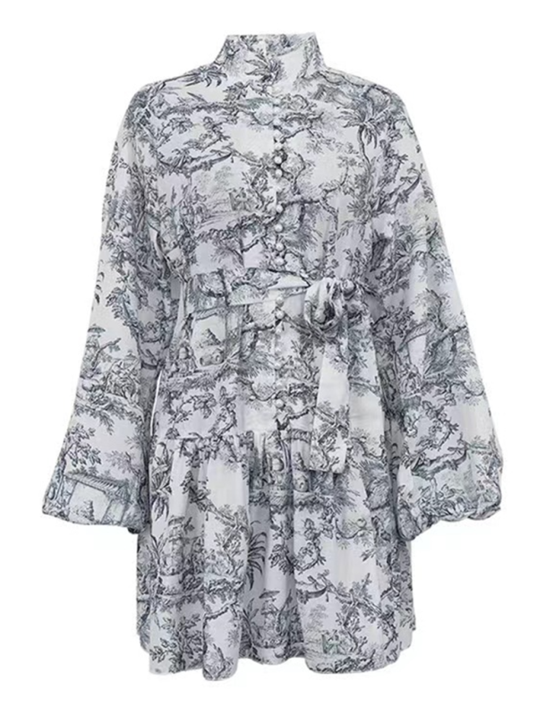 Print Puff Sleeves Dress